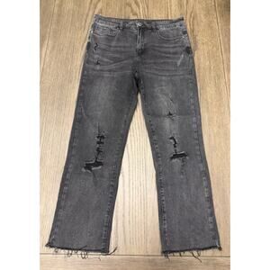 Grace & Lace Distressed Black Jeans Size 10 Raw Hem Cropped